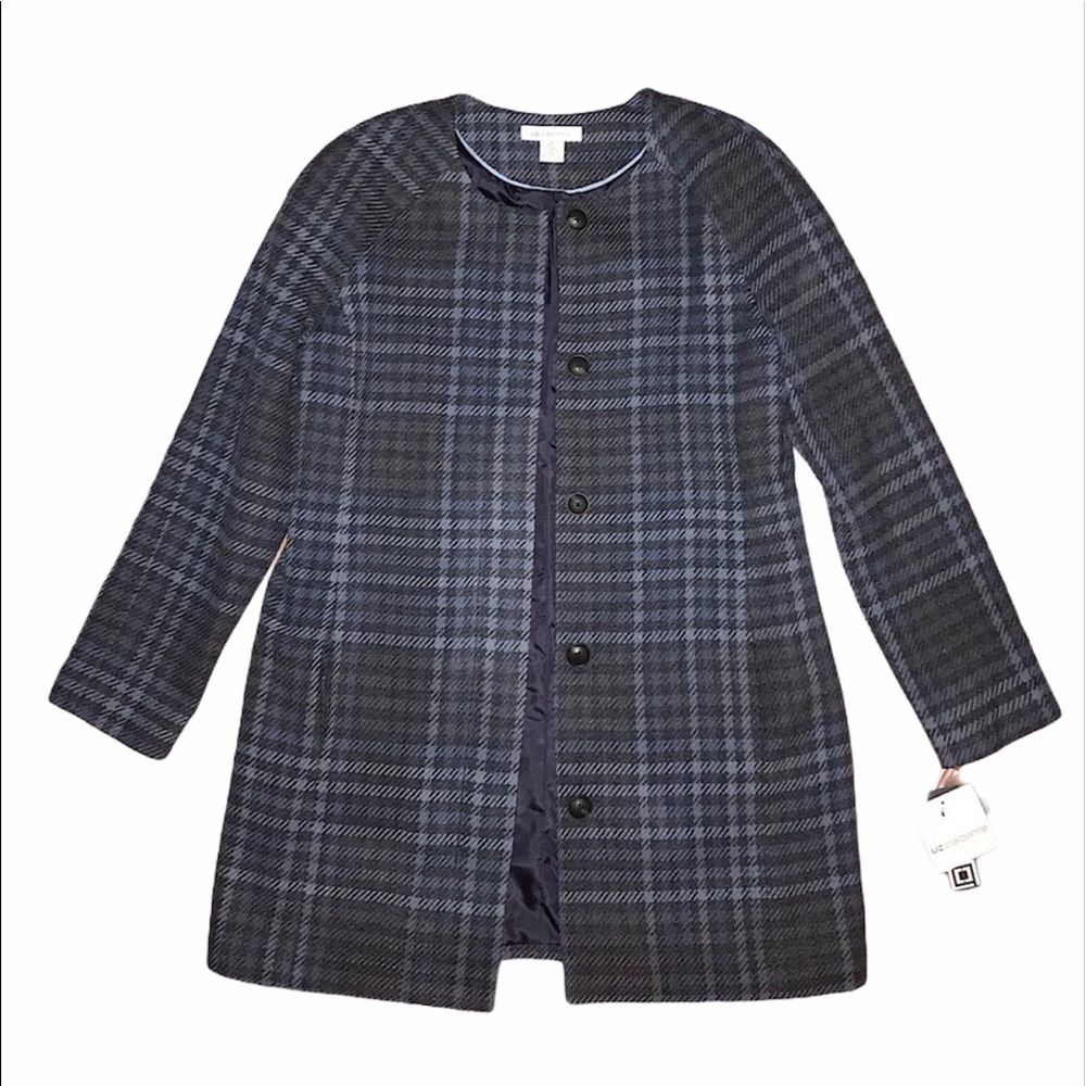 Liz Claiborne SZ M Blue wool plaid winter peacoat